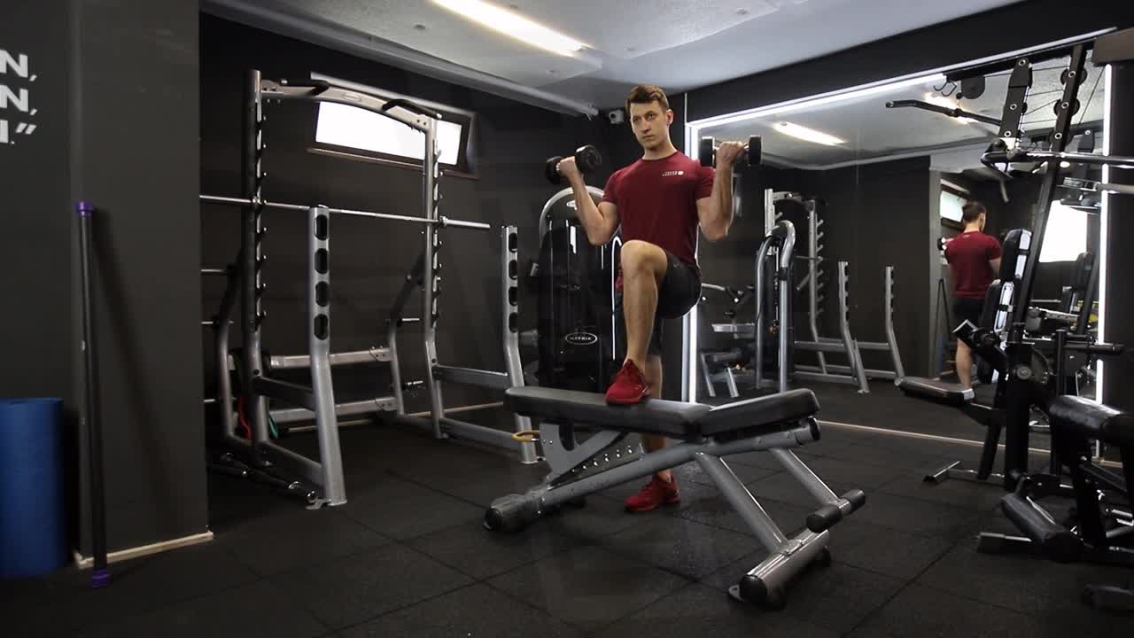 Split-Stance Offset Pinky Dumbbell Curl