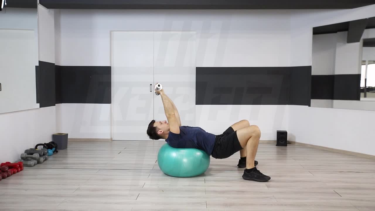 Swiss Ball EZ-Bar Lying Triceps Extension